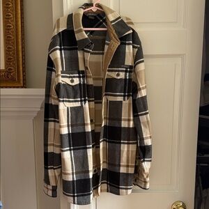 Eddie Bauer Men's Plaid Shacket Jacket - Beige & Black